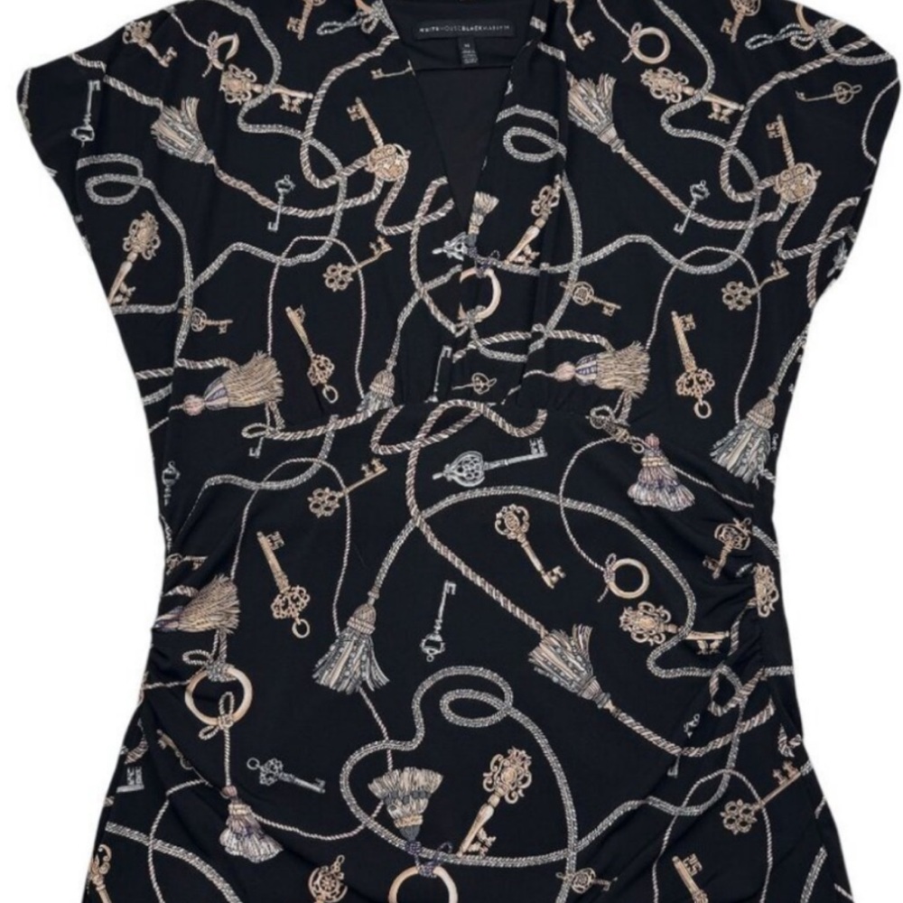 In Search Of:  Black and Gold Key Print Women's Top